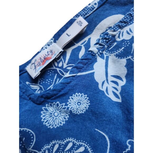 Faherty Sandbar Maxi Dress Womens L Organic Cotton Blue Floral Resort Coastal - Picture 5 of 8